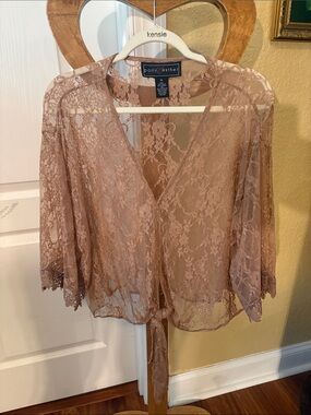 Polly & Esther Dusty Rose Lace Tie-Front Sheer Top XL